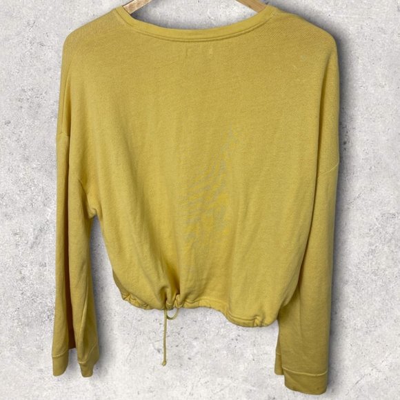 Revolve Mustard Yellow Bell Sleeve Sweatshirt Drawstring Waist Size Medium Top M - Picture 5 of 12